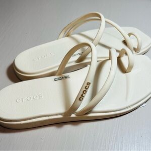 Crocs Tulum Toe Post Sandals Women’s 6 Bone Beige Strappy Slip-On NWT